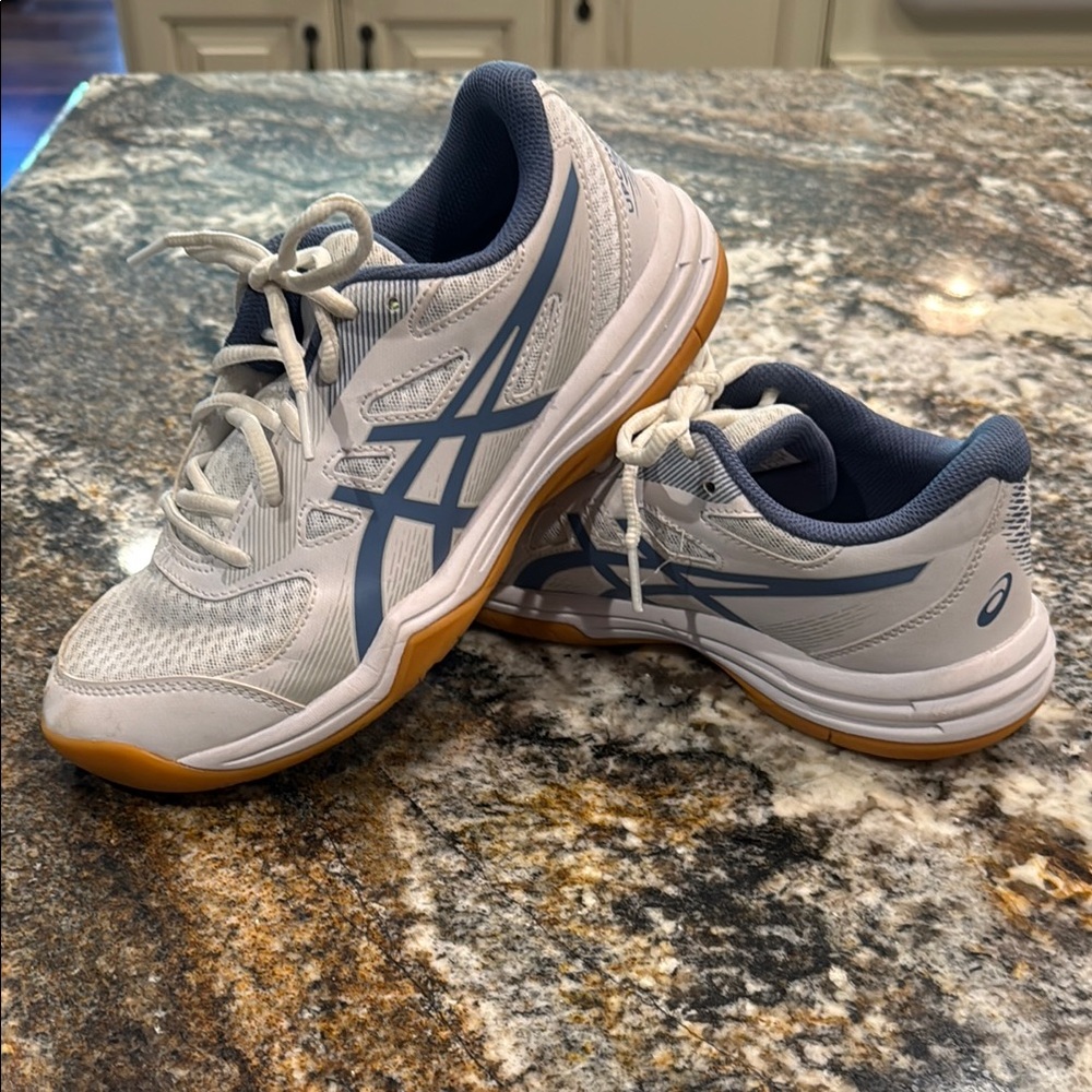 ASICS White and Navy Volleyball Shoes